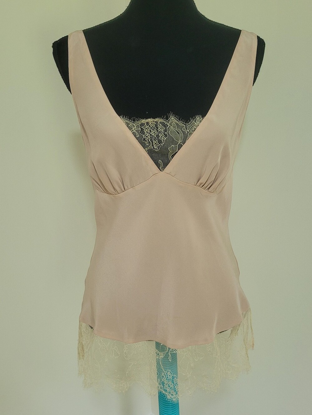 Christine Vancouver Women's Lace-Trim Silk Camisole Pink Cream Medium Romantic